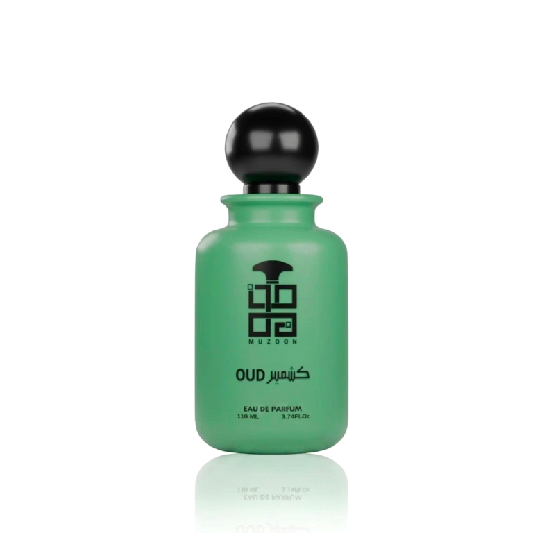 Oud Kashmier EDP green perfume bottle by Muzoon — buy best arabic oud perfume online in Oman